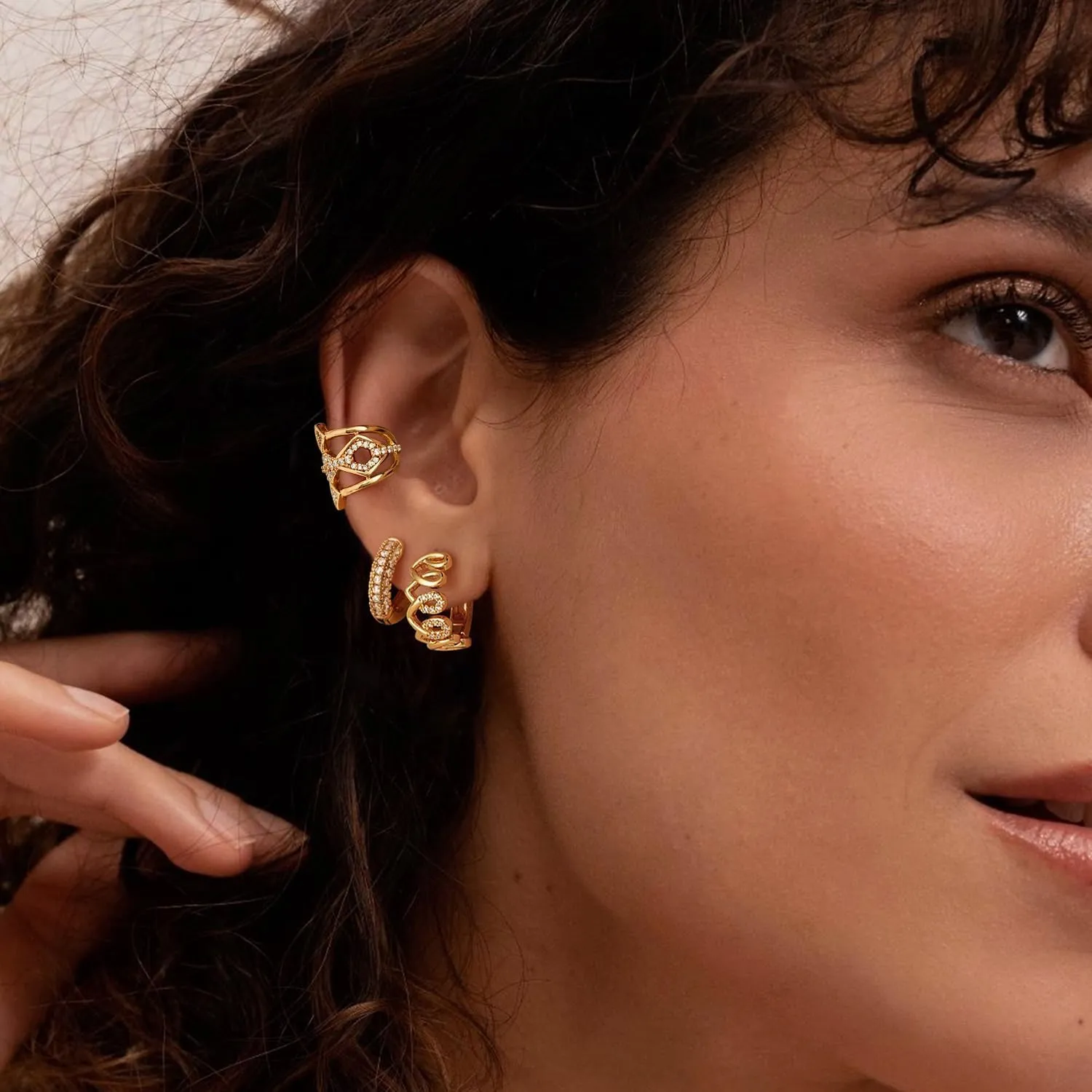 MYEARS Women Gold Huggie Hoop Earrings Ear Stud Cuff 14K Gold Plated Small Simple Minimalist Hypoallergenic Everyday Jewelry