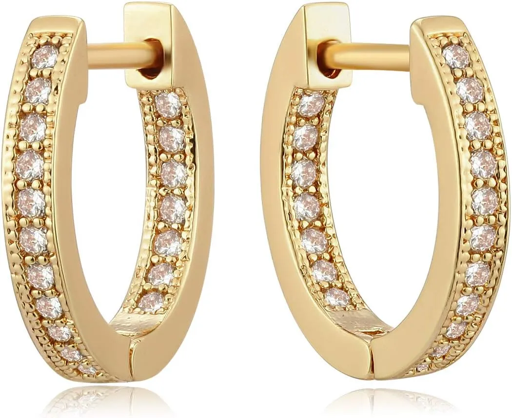 MYEARS Women Gold Huggie Hoop Earrings Ear Stud Cuff 14K Gold Plated Small Simple Minimalist Hypoallergenic Everyday Jewelry