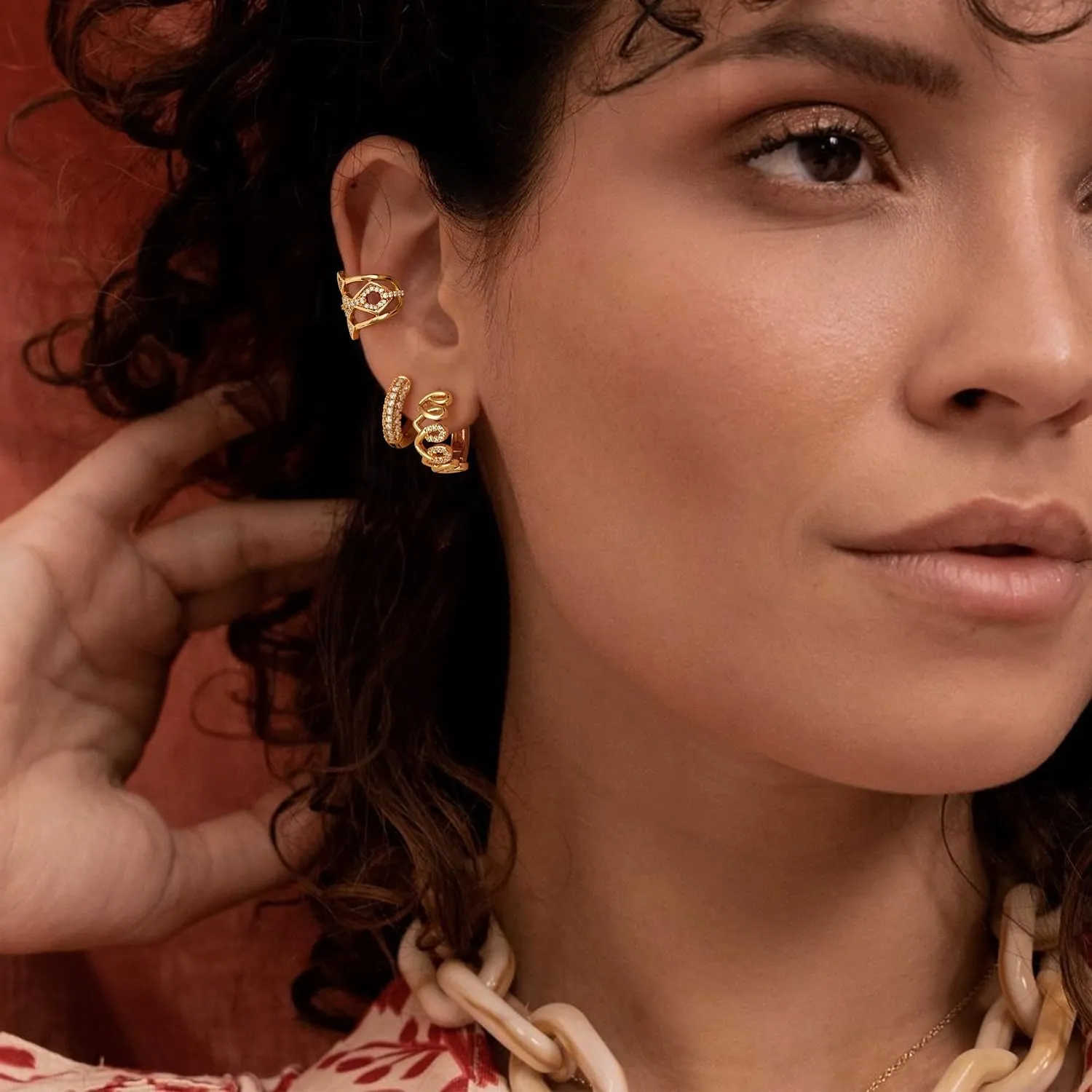 MYEARS Women Gold Huggie Hoop Earrings Ear Stud Cuff 14K Gold Plated Small Simple Minimalist Hypoallergenic Everyday Jewelry