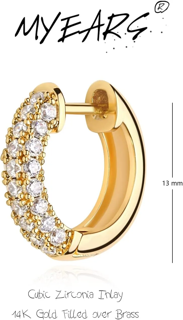 MYEARS Women Gold Huggie Hoop Earrings Ear Stud Cuff 14K Gold Plated Small Simple Minimalist Hypoallergenic Everyday Jewelry