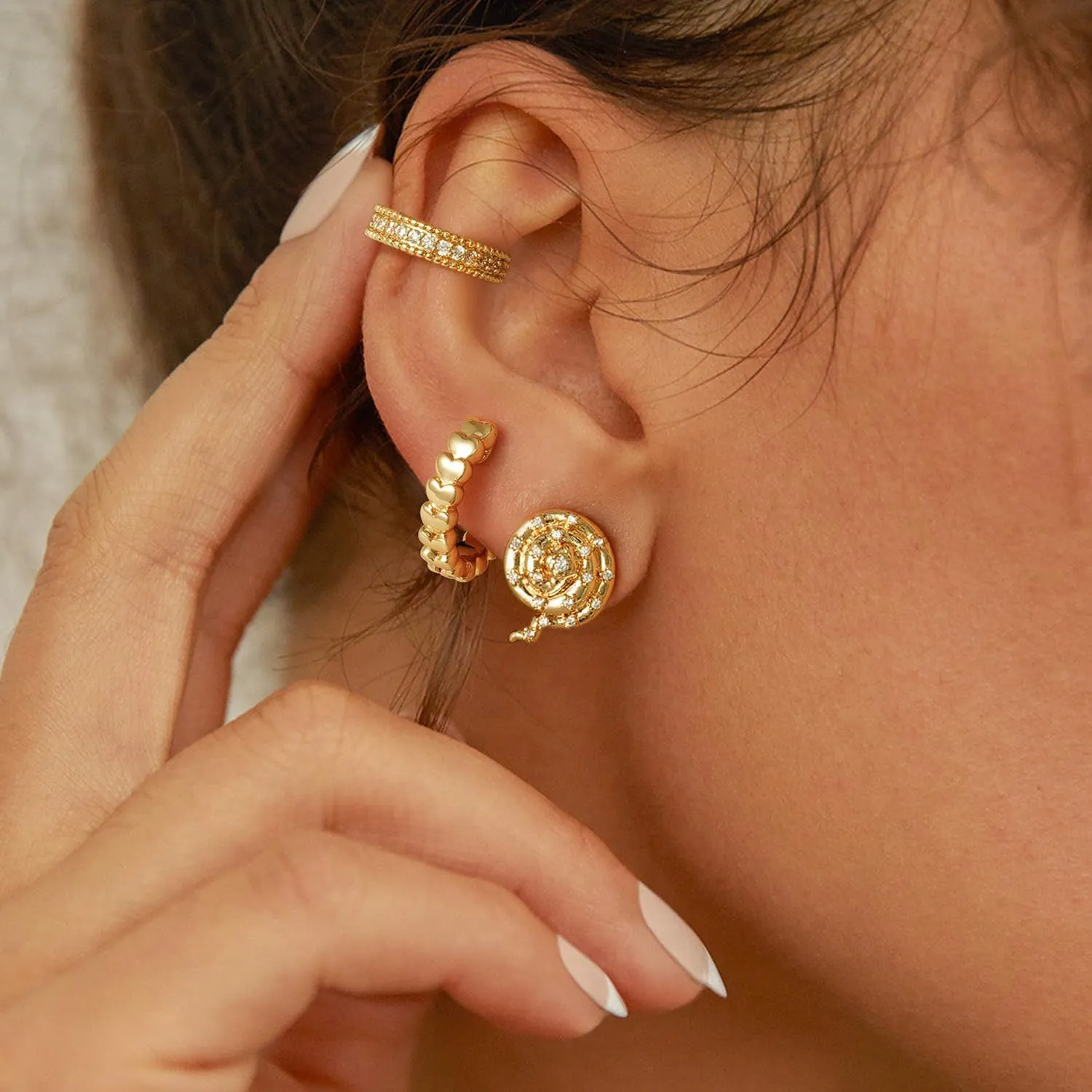 MYEARS Women Gold Huggie Hoop Earrings Ear Stud Cuff 14K Gold Plated Small Simple Minimalist Hypoallergenic Everyday Jewelry