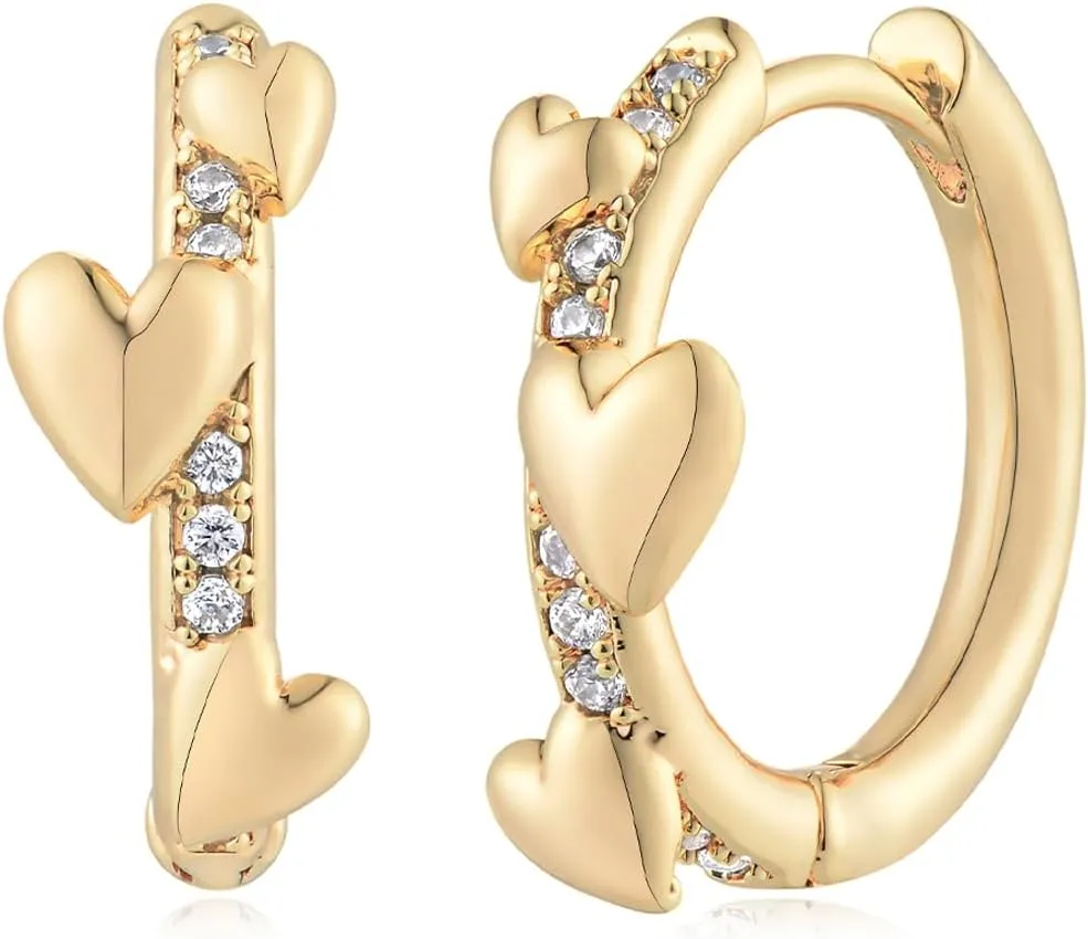MYEARS Women Heart Earrings Gold Huggie Hoop 14K Gold Plated Small Simple Hypoallergenic Everyday Jewelry
