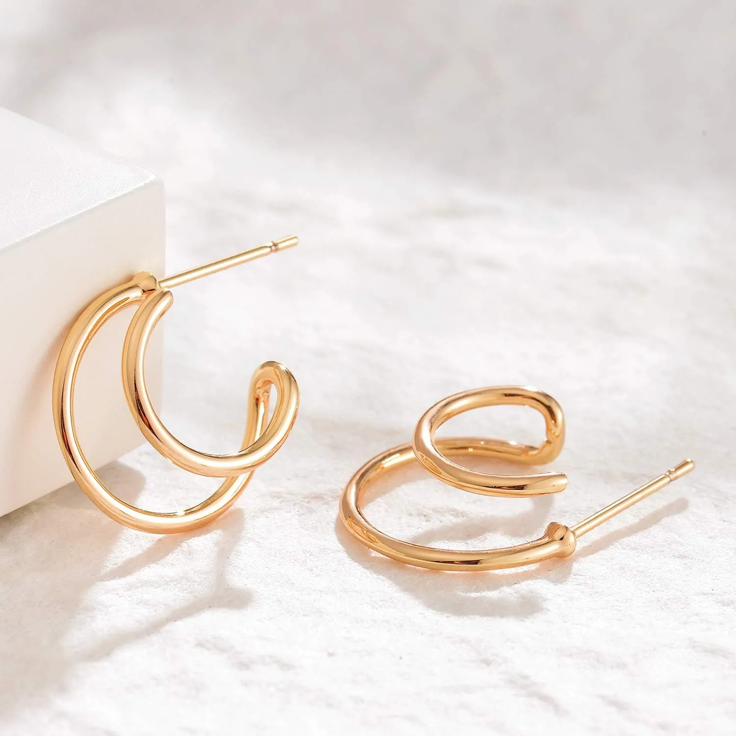 MYEARS Women Hoop Earrings Gold 14K Gold Filled Small Simple Handmade Hypoallergenic Everyday Illusion Jewelry