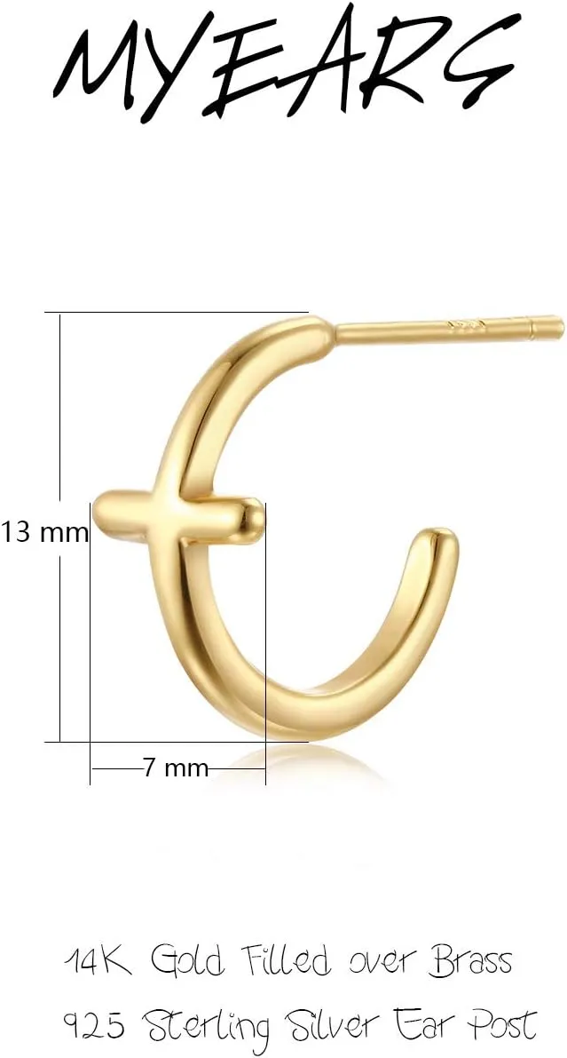MYEARS Women Hoop Earrings Gold 14K Gold Filled Small Simple Handmade Hypoallergenic Everyday Illusion Jewelry