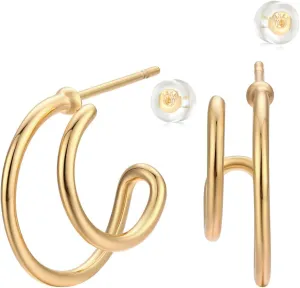 MYEARS Women Hoop Earrings Gold 14K Gold Filled Small Simple Handmade Hypoallergenic Everyday Illusion Jewelry