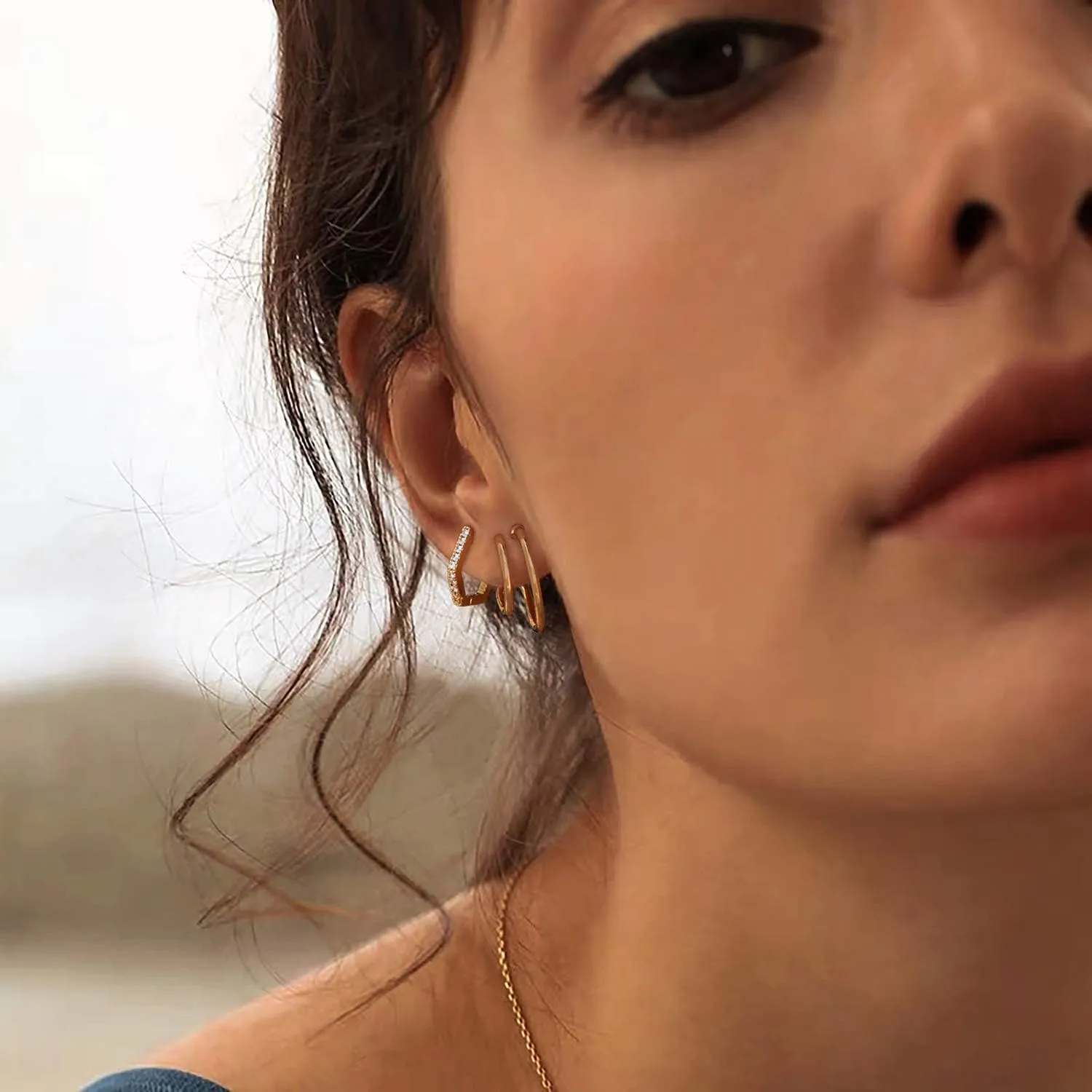 MYEARS Women Hoop Earrings Gold 14K Gold Filled Small Simple Handmade Hypoallergenic Everyday Illusion Jewelry