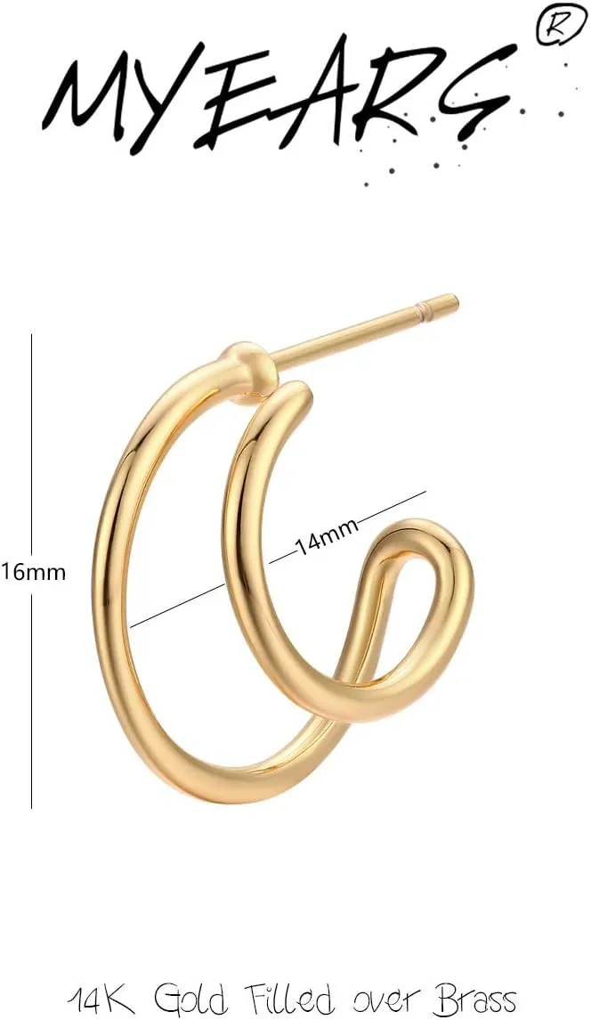 MYEARS Women Hoop Earrings Gold 14K Gold Filled Small Simple Handmade Hypoallergenic Everyday Illusion Jewelry