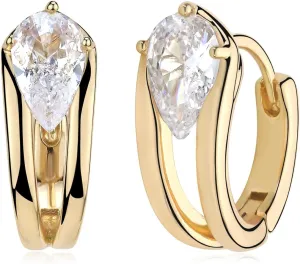 MYEARS Women Hoop Earrings Gold Huggie Cubic Zirconia 14K Small Simple Hypoallergenic Everyday Jewelry