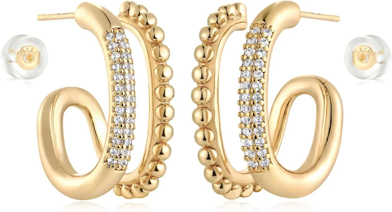 MYEARS Women Hoop Earrings Gold Open C Shape 14K Gold Plated Small Simple Hypoallergenic Everyday Illusion Jewelry