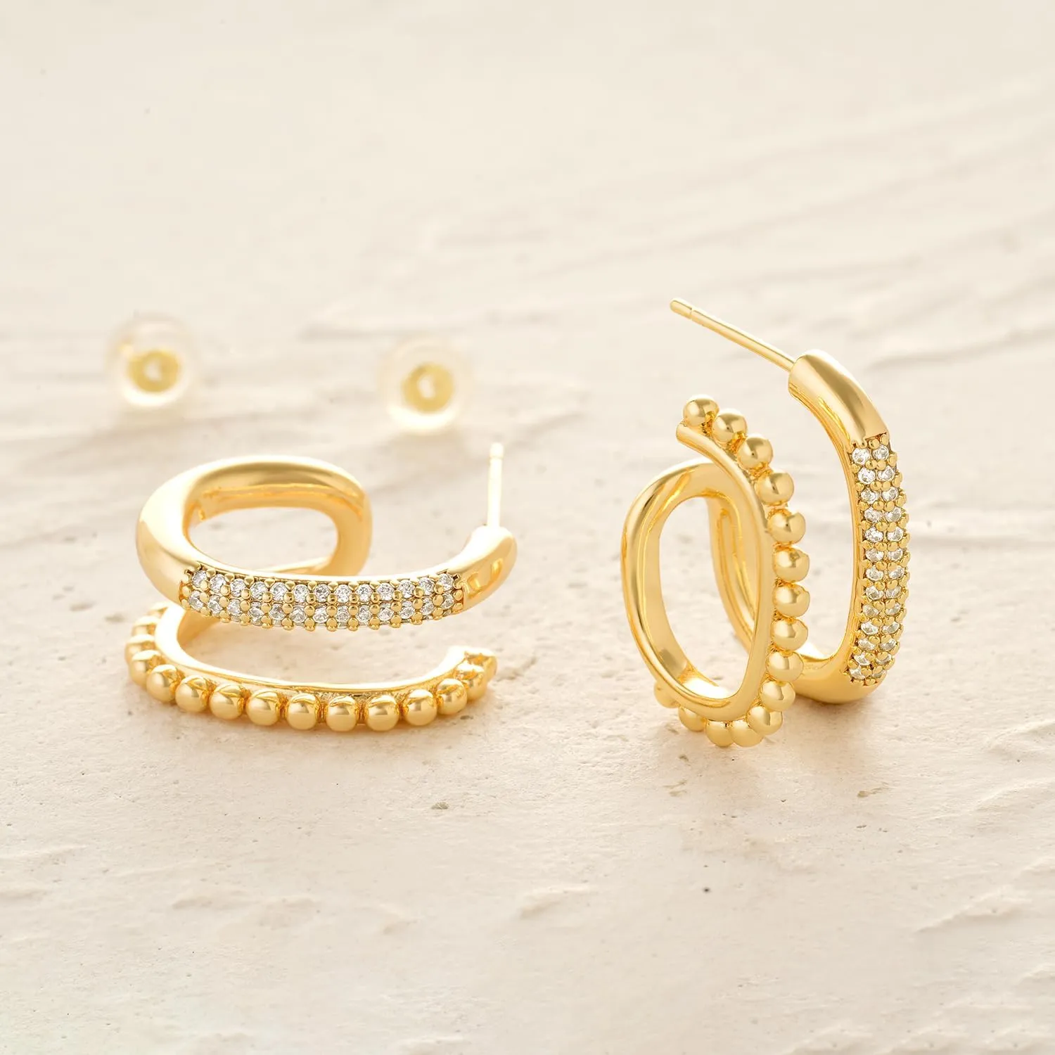 MYEARS Women Hoop Earrings Gold Open C Shape 14K Gold Plated Small Simple Hypoallergenic Everyday Illusion Jewelry