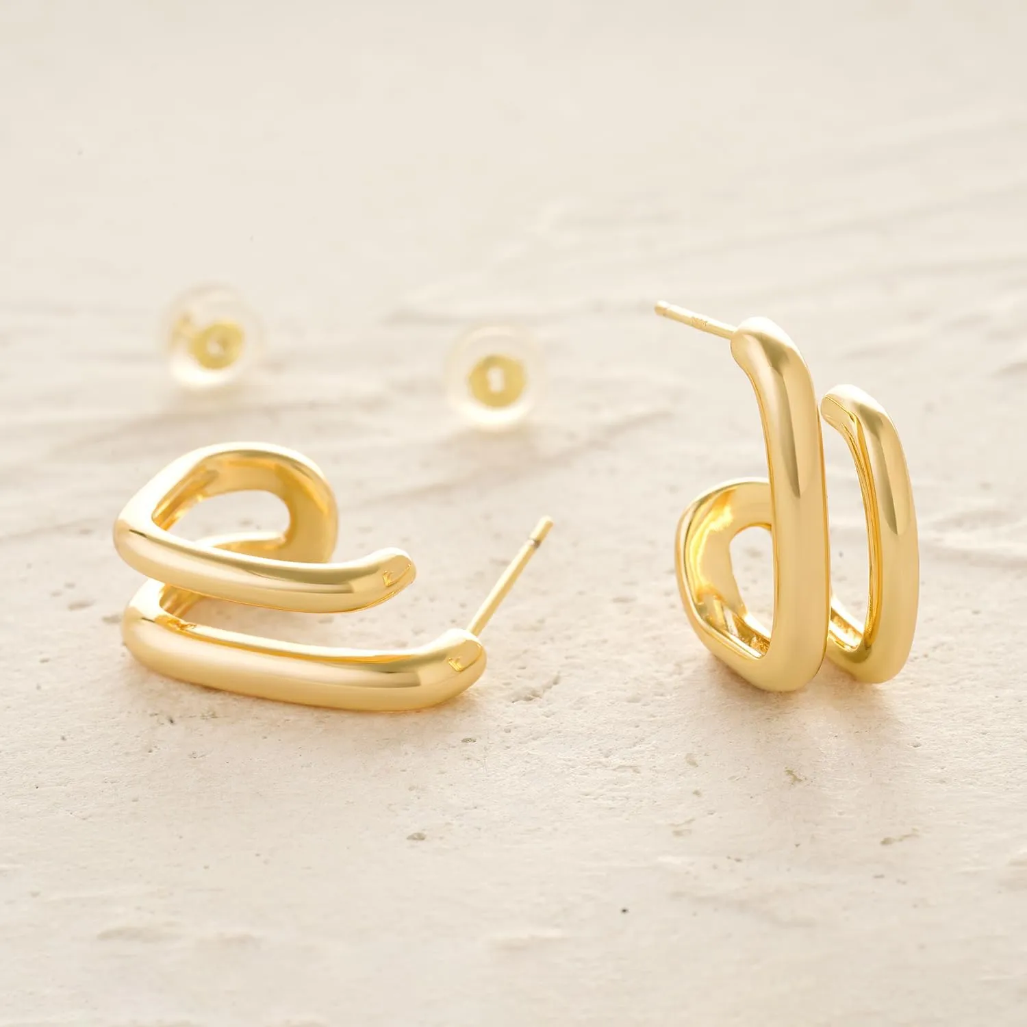 MYEARS Women Hoop Earrings Gold Open C Shape 14K Gold Plated Small Simple Hypoallergenic Everyday Illusion Jewelry