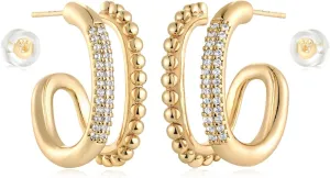 MYEARS Women Hoop Earrings Gold Open C Shape 14K Gold Plated Small Simple Hypoallergenic Everyday Illusion Jewelry