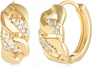 MYEARS Women Link Earrings Gold Chain Huggie Link Hoop Cubic Zirconia 14K Gold Plated Small Simple Hypoallergenic Everyday Jewelry