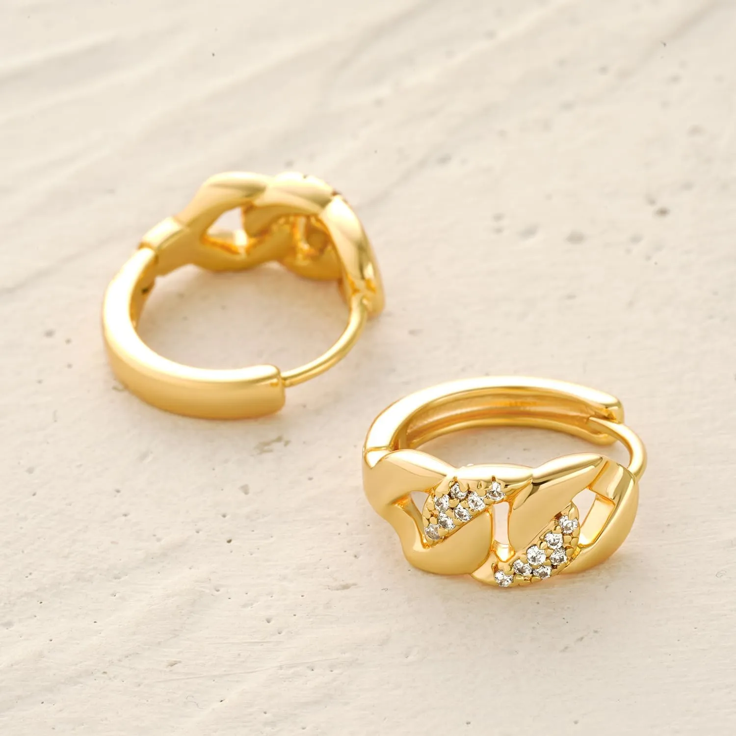 MYEARS Women Link Earrings Gold Chain Huggie Link Hoop Cubic Zirconia 14K Gold Plated Small Simple Hypoallergenic Everyday Jewelry