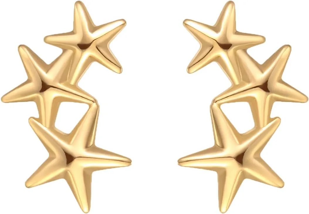 MYEARS Women Moon and Star Earrings Gold Stud 14K Gold Plated Small Simple Hypoallergenic Everyday Jewelry