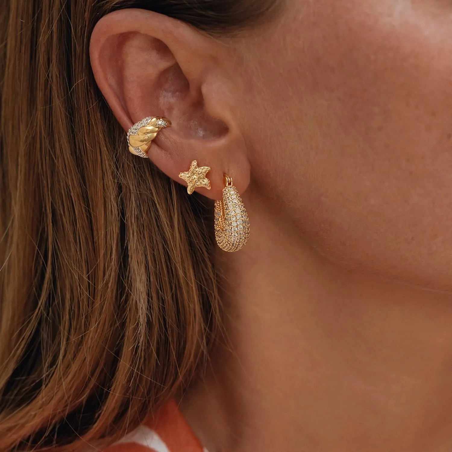 MYEARS Women Moon and Star Earrings Gold Stud 14K Gold Plated Small Simple Hypoallergenic Everyday Jewelry