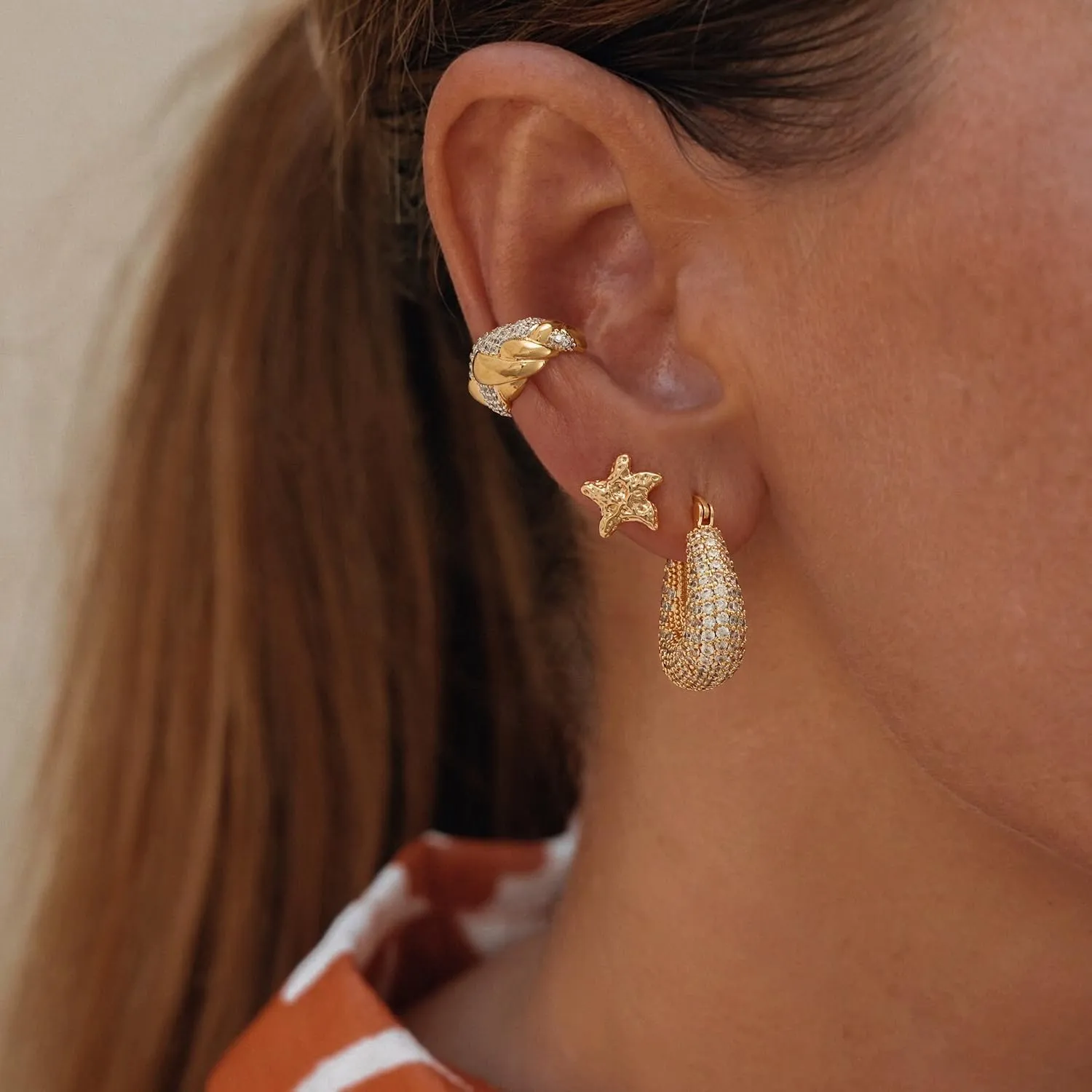 MYEARS Women Moon and Star Earrings Gold Stud 14K Gold Plated Small Simple Hypoallergenic Everyday Jewelry