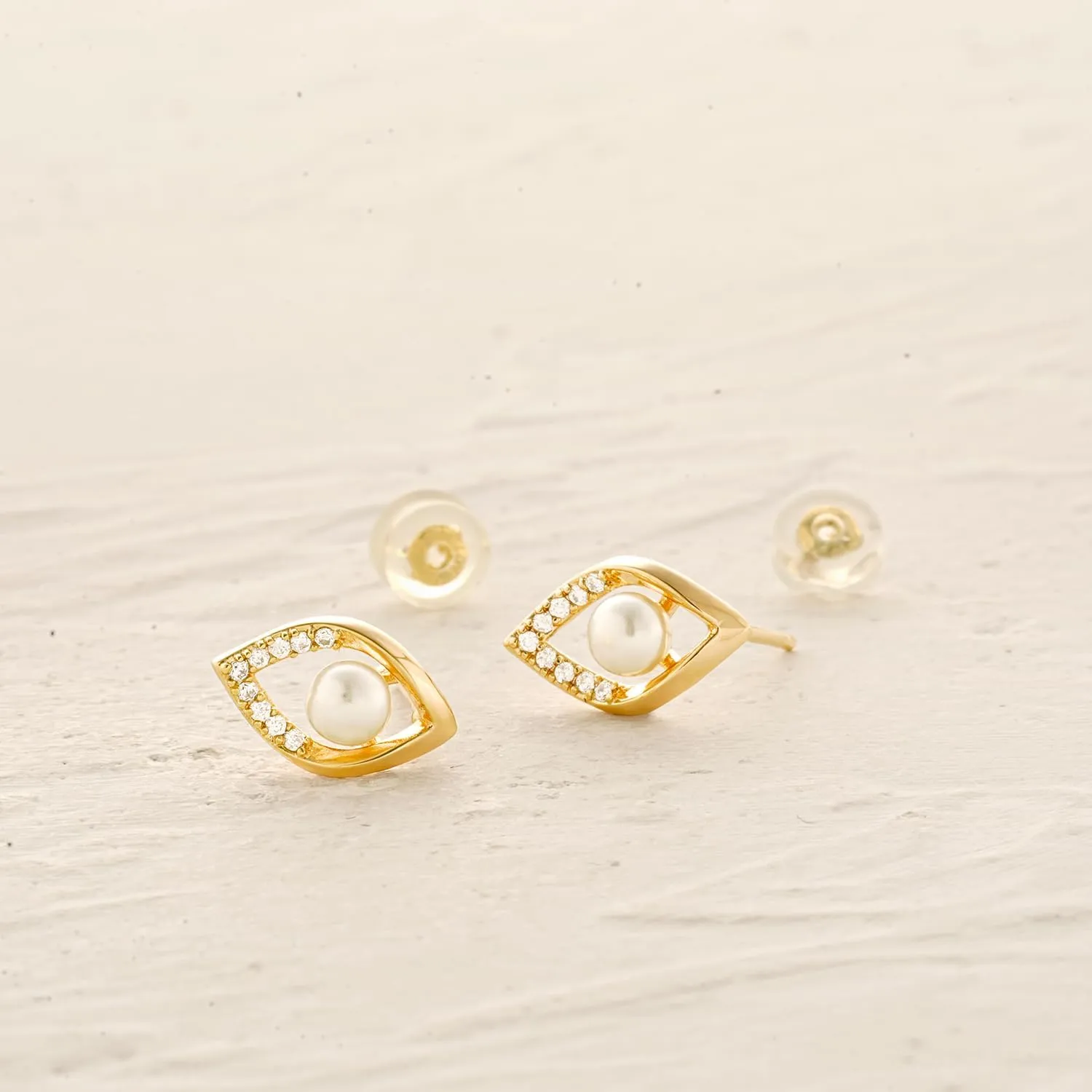 MYEARS Women Pearl Earrings Gold 14K Gold Plated Small Simple Hypoallergenic Everyday Jewelry