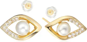 MYEARS Women Pearl Earrings Gold 14K Gold Plated Small Simple Hypoallergenic Everyday Jewelry