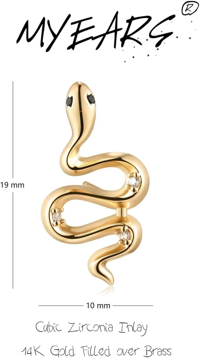 MYEARS Women Snake Earrings Gold Stud Serpent 14K Gold Plated Small Simple Hypoallergenic Everyday Jewelry