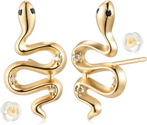 MYEARS Women Snake Earrings Gold Stud Serpent 14K Gold Plated Small Simple Hypoallergenic Everyday Jewelry