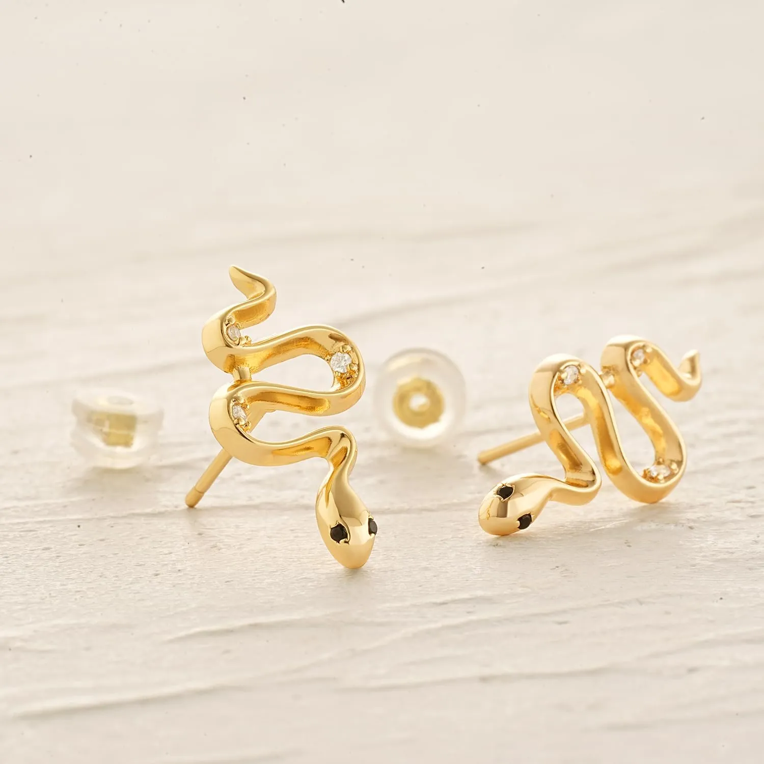 MYEARS Women Snake Earrings Gold Stud Serpent 14K Gold Plated Small Simple Hypoallergenic Everyday Jewelry