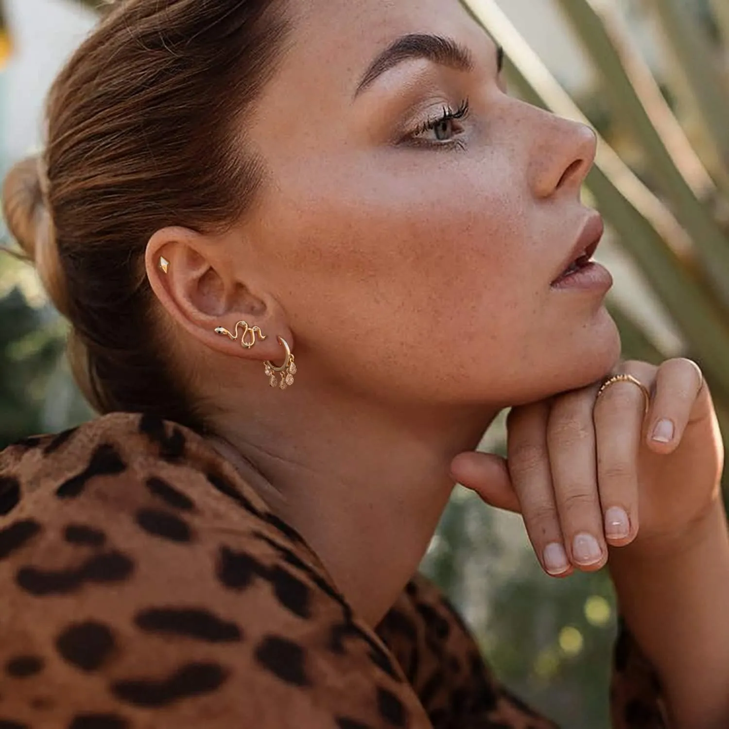 MYEARS Women Snake Earrings Gold Stud Serpent 14K Gold Plated Small Simple Hypoallergenic Everyday Jewelry