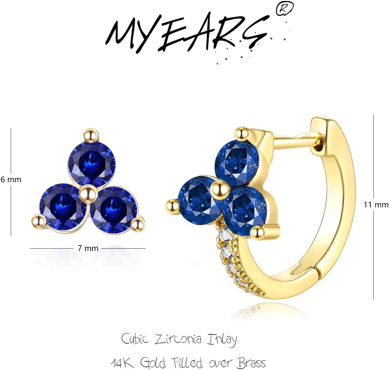 MYEARS Women Trio Earrings Gold Flower Stud Three-stone 14K Gold Plated Small Simple Hypoallergenic Everyday Jewelry