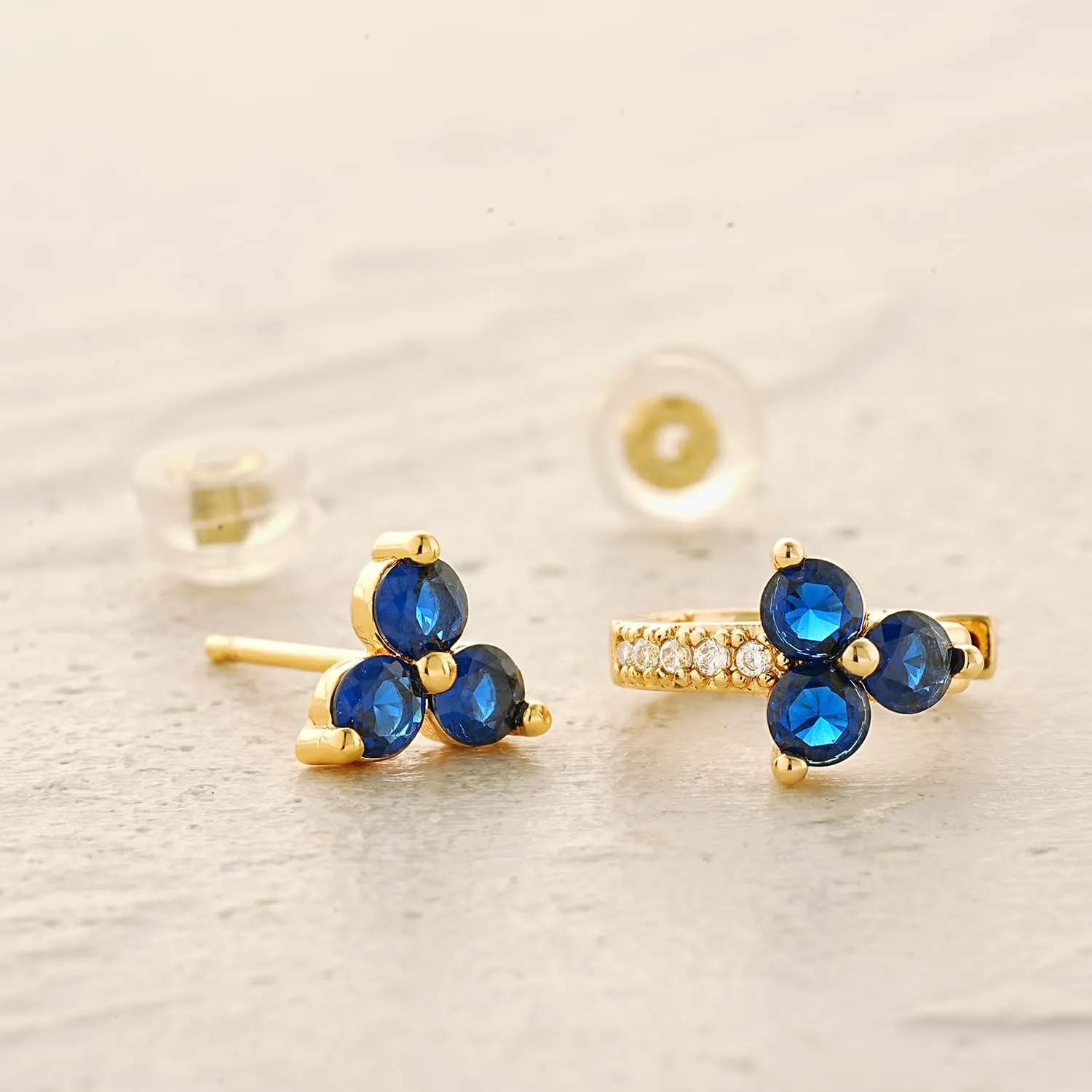 MYEARS Women Trio Earrings Gold Flower Stud Three-stone 14K Gold Plated Small Simple Hypoallergenic Everyday Jewelry