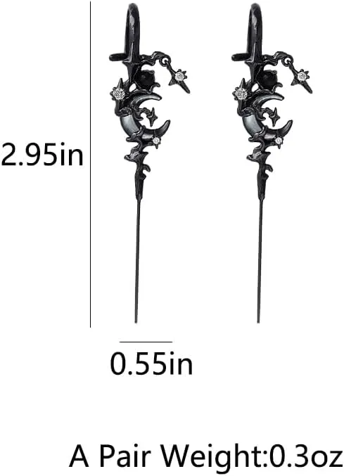 Myth of The Moon Ear Hook Earrings Creative Star Moon Earrings for Women Moon Ear Hook Needle Piercing Earring Gothic Moon Climber Crawler Earrings Punk Halloween Moon Jewelry