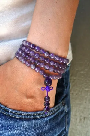 Natural Amethyst 6mm 108 Mala Beads, Spiritual, Meditation Beads, Reiki, Japa Mala, Buddhist Prayer Beads, Yoga Bracelet, healing beads LKMALA-RRGU-1317