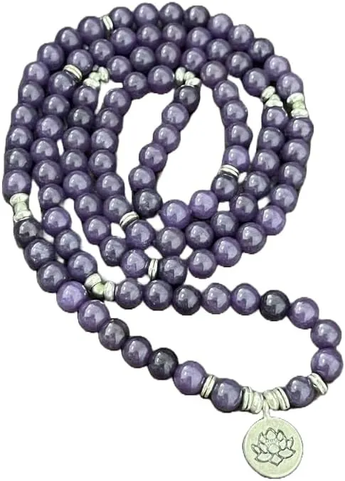Natural Amethyst 8mm 108 Mala Beads, Spiritual, Meditation Beads, Reiki, Japa Mala, Buddhist Prayer Beads, Yoga Bracelet, healing beads LKMALA-RRGU-15