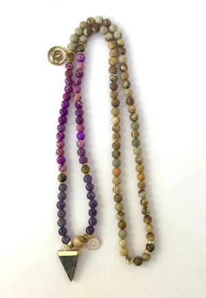 Natural Amethyst, Emperor Jasper, Picture Jasper 8mm 108 Mala Beads, Spiritual, Meditation Beads, Reiki, Japa Mala, Buddhist Prayer Beads, Yoga Bracelet, healing beads LKMALA-RRGU-1342