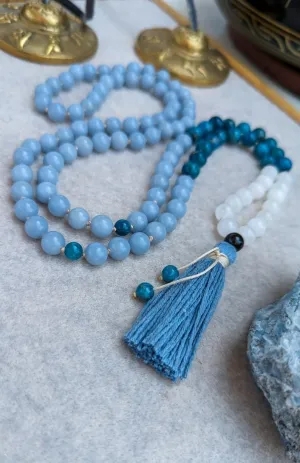 Natural ANGELITE,APATITE,WHITE JADE 8mm 108 Mala Beads, Spiritual, Meditation Beads, Reiki, Japa Mala, Buddhist Prayer Beads, Yoga Bracelet, healing beads LKMALA-RRGU-110