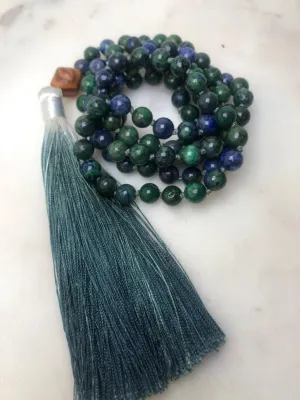 Natural Azurite 8mm 108 Mala Beads, Spiritual, Meditation Beads, Reiki, Japa Mala, Buddhist Prayer Beads, Yoga Bracelet, healing beads LKMALA-RRGU-3787