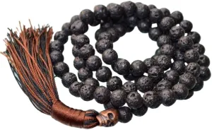 Natural Black Lava 8mm 108 Mala Beads, Spiritual, Meditation Beads, Reiki, Japa Mala, Buddhist Prayer Beads, Yoga Bracelet, healing beads LKMALA-RRGU-1842, 34 inch