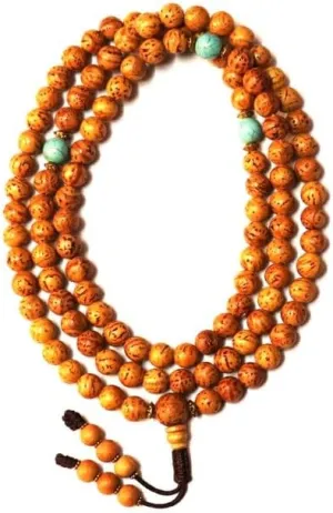 Natural Bodhi Seed,turquoise 8mm 108 Mala Beads, Spiritual, Meditation Beads, Reiki, Japa Mala, Buddhist Prayer Beads, Yoga Bracelet, healing beads LKMALA-RRGU-682