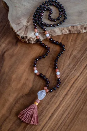 Natural Garnet and Sunstone 8mm 108 Mala Beads, Spiritual, Meditation Beads, Reiki, Japa Mala, Buddhist Prayer Beads, Yoga Bracelet, healing beads LKMALA-RRGU-3949