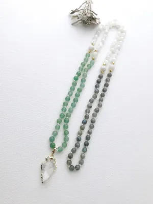 Natural Green Aventurine Moonstone Labradorite and Quartz 6mm 108 Mala Beads, Spiritual, Meditation Beads, Reiki, Japa Mala, Buddhist Prayer Beads, Yoga Bracelet, healing beads LKMALA-RRGU-2188