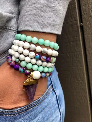 Natural Howlite, Amazonite, and Emperor gemstones 8mm 108 Mala Beads, Spiritual, Meditation Beads, Reiki, Japa Mala, Buddhist Prayer Beads, Yoga Bracelet, healing beads LKMALA-RRGU-1292