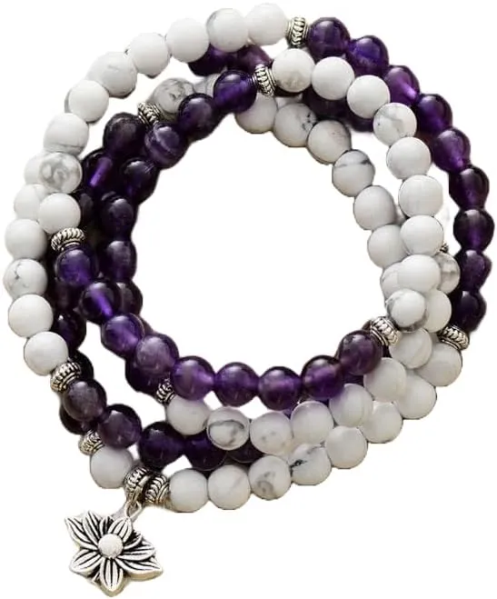 Natural howlite, amethyst, labradorite, amazonite 8mm 108 Mala Beads, Spiritual, Meditation Beads, Reiki, Japa Mala, Buddhist Prayer Beads, Yoga Bracelet, healing beads LKMALA-RRGU-252