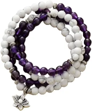 Natural howlite, amethyst, labradorite, amazonite 8mm 108 Mala Beads, Spiritual, Meditation Beads, Reiki, Japa Mala, Buddhist Prayer Beads, Yoga Bracelet, healing beads LKMALA-RRGU-252