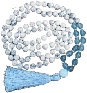 Natural Howlite, Blue Agate 8mm 108 Mala Beads, Spiritual, Meditation Beads, Reiki, Japa Mala, Buddhist Prayer Beads, Yoga Bracelet, healing beads LKMALA-RRGU-3913