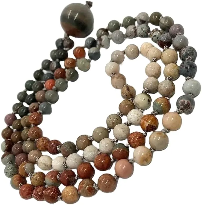 Natural jasper 6mm-10mm 108 Mala Beads, Spiritual, Meditation Beads, Reiki, Japa Mala, Buddhist Prayer Beads, Yoga Bracelet, healing beads LKMALA-RRGU-425
