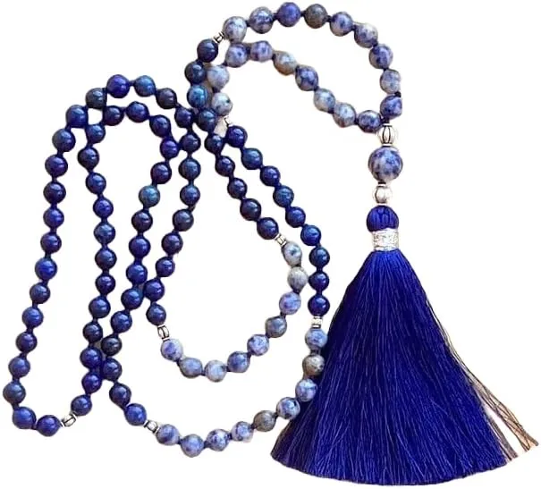 Natural Lapis Lazuli & sodalite 8mm 108 Mala Beads, Spiritual, Meditation Beads, Reiki, Japa Mala, Buddhist Prayer Beads, Yoga Bracelet, healing beads LKMALA-RRGU-1095, 34 inch, blue