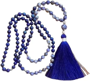 Natural Lapis Lazuli & sodalite 8mm 108 Mala Beads, Spiritual, Meditation Beads, Reiki, Japa Mala, Buddhist Prayer Beads, Yoga Bracelet, healing beads LKMALA-RRGU-1095, 34 inch, blue