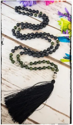 Natural Lava Green Onyx 8mm 108 Mala Beads, Spiritual, Meditation Beads, Reiki, Japa Mala, Buddhist Prayer Beads, Yoga Bracelet, healing beads LKMALA-RRGU-3561
