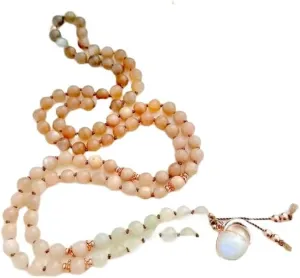Natural Moonstone and Sunstone 8mm 108 Mala Beads, Spiritual, Meditation Beads, Reiki, Japa Mala, Buddhist Prayer Beads, Yoga Bracelet, healing beads LKMALA-RRGU-2161