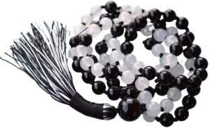 Natural Moonstone Black Tourmaline 8mm 108 Mala Beads, Spiritual, Meditation Beads, Reiki, Japa Mala, Buddhist Prayer Beads, Yoga Bracelet, healing beads LKMALA-RRGU-1821