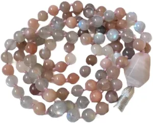 Natural Moonstone Labradorite 6mm-12mm 108 Mala Beads, Spiritual, Meditation Beads, Reiki, Japa Mala, Buddhist Prayer Beads, Yoga Bracelet, healing beads LKMALA-RRGU-1004